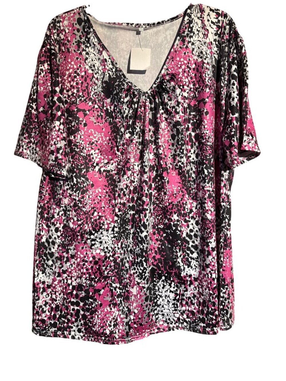 Pink & Black Abstract Print Womens V-Neck Short Sleeve Tunic Top 4X